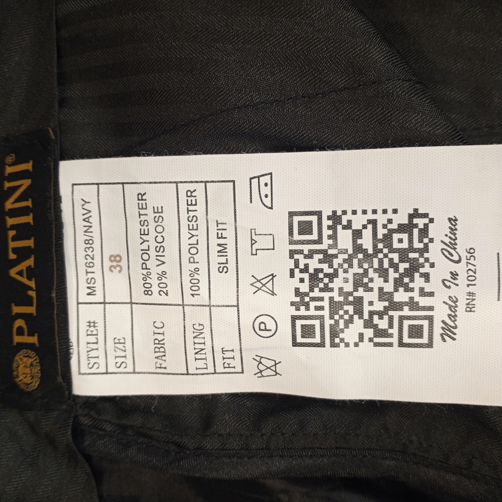 Platini Men's Elegant Two Piece Navy Blue  Suit Size 38 - Picture 16 of 16